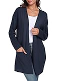 HWOKEFEIYU Women's Lightweight Cardigans Casual Open Front Cable Knit Cardigans Solid Color Outwear Coats with Pockets (Navy Blue,Medium)