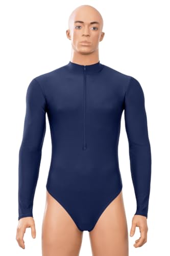 ML-Sport24 Herren Stringbody mit Kragen Frontreißverschluss lange Ärmel, matt, stretch, 80% Polyamid 20% Elasthan M, Schwarz