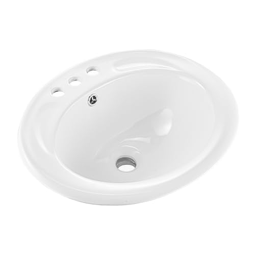 VEVOR Lavabo de salle de bain semi-encastré, vasque ovale en céramique blanche de 485 x 425 mm avec trop-plein et 3 trous de robinet, évier moderne à...