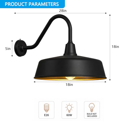 Image of JOESA 18 inch Large Outdoor Gooseneck Barn Lights, Dusk to Dawn, 2-Pack