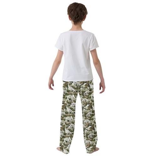 ZZXXB Dinosaur Skeleton Camouflage Boys Long Pants Soft Trousers Elastic Waist Kids Lounge Bottoms with Pockets S-XL3