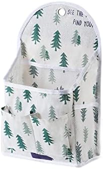 FuninCrea Wall Hanging Storage Bag, Black and White Checkered Linen Organizer Wall Mounted Punch-free Over The Door Storage Pouch with 6 Storage Pockets and 1 Hanging Hook (green)