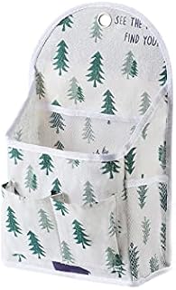 FuninCrea Wall Hanging Storage Bag, Black and White Checkered Linen Organizer Wall Mounted Punch-free Over The Door Storage Pouch with 6 Storage Pockets and 1 Hanging Hook (green)