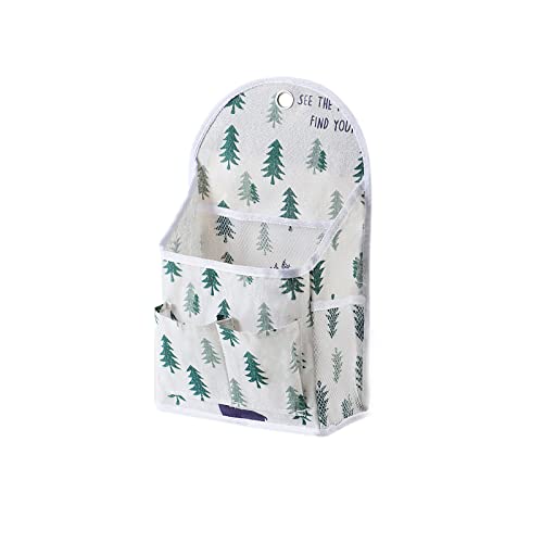 FuninCrea Wall Hanging Storage Bag, Black and White Checkered Linen Organizer Wall Mounted Punch-free Over The Door Storage Pouch with 6 Storage Pockets and 1 Hanging Hook (green)