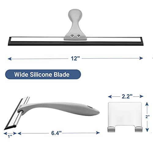 Image of AmazerBath Squeegee for Shower Glass Doors - All-Purpose Squeegee with Hook for Shower Doors, Windows, Mirrors, Tiles and Car Glass, 12 Inches (Pack of 2)