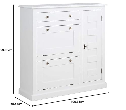 Image of APRODZ Mango Wood Castil Shoe Cabinet for Home | Shoe Rack Organiser | White Finish