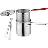 SEWACC 1 Juego Freidora De Acero Inoxidable Olla De Acero Inoxidable Papas Fritas Papas Fritas Cesta De Freír Pavo Profundo Olla De Pasta Pescado Frito Perforación Acero Inoxidable 304