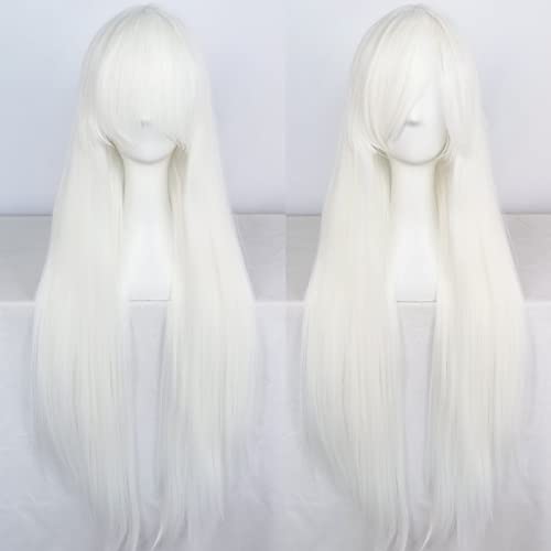 Anogol?Vocaloid 32" 80cm Long Straight Wigs Lolita White Cosplay Wig Kanekalon Costume Party Wig Halloween by Anangel
