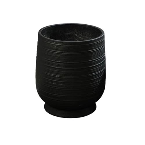 Zhaoj24-05 Macetas de Interior Maceta Negra de pie Corto, con líneas, Maceta de Arcilla de magnesio con Orificios de Drenaje, contenedor de Plantas for balcón, Sala de Estar, Jardines, Patios Maceta