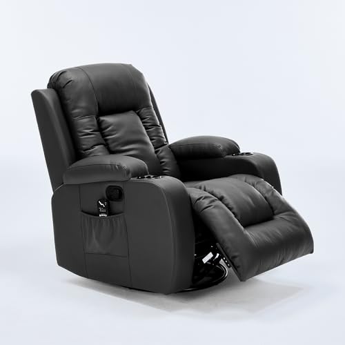 Poltrona do Papai com Massagem e Aquecimento Austin Reclinável Manual Base com Balanço e Giratória PU Preto G94 - Gran Belo