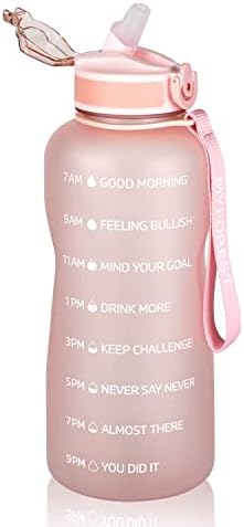 MYFOREST Butelka na napoje, na wodę, 2,2 l, ze słomką, nie zawiera BPA, ze znacznikami czasowymi przypominającymi o piciu, do uprawiania sportu, na rower, jogę, wędrówki i kemping