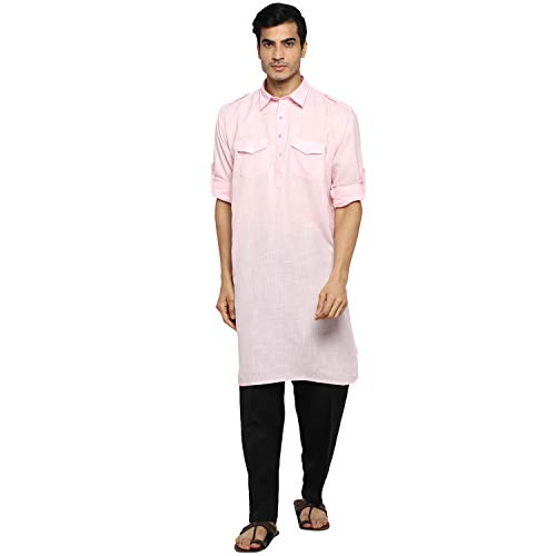 Kurta Pathani rose et noir en coton Royal Kurta taille 44 pour homme