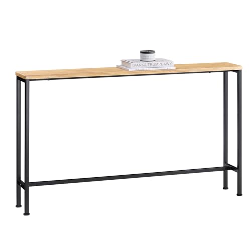 SoBuy Table Console Table d'appoint Bout de canapé Table d’entrée Cadre et 4 Pieds en Fer - L120cm x P20cm x H81cm, Nature et Noir, FSB19-L-E