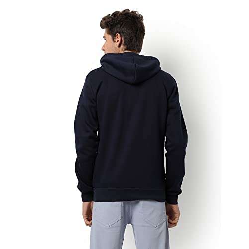 Image of CAHOOT Men's Dark Blue Zip-Front Hoodie with Contrast Drawstring for Casual Wear | Long Sleeve | Hooded Neck | Zipper Closure | Cotton Sweatshirt Crafted with Comfort Fit for Everyday Wear