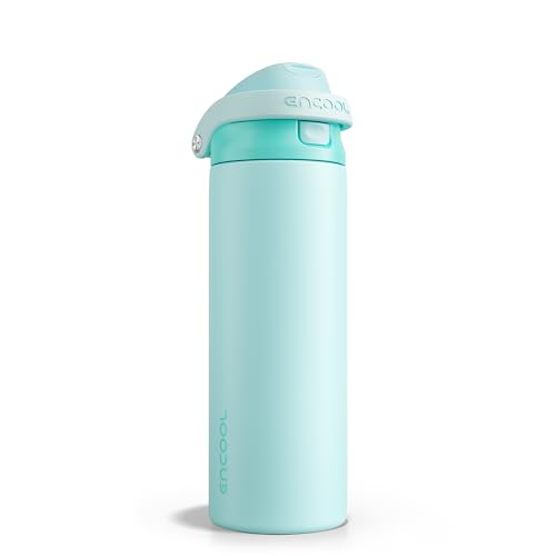 ENCOOL Leakproof Insulated Water Bottle with Straw Dual-Sip Water Bottle Bag-Safe Design for Work, Commute & Gym – Keeps Drinks Cold All Day, 24 oz, Ice Blue