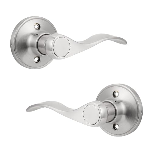 Probrico Pack of Two Dummy Door Lever for Left Hand and Right Hand Brushed Nickel Interior Door Handle Wave Style Non-Turning Door Knob Stainless Steel