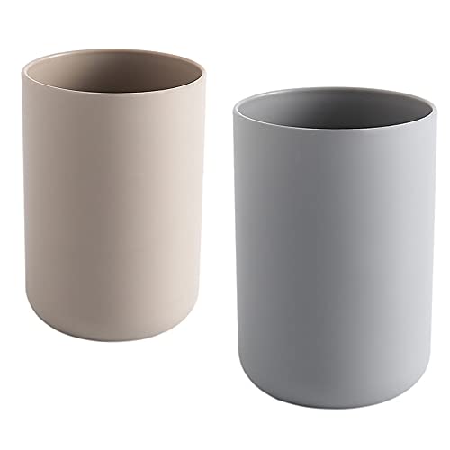 wongwongcat Cup 300ml, Japanese-Style Unbreakable Reusable Drinking Cups Set of 2 Colors, Tumbler Plastic Toothbrush Cup, Dishwasher Safe (Brown & Grey)