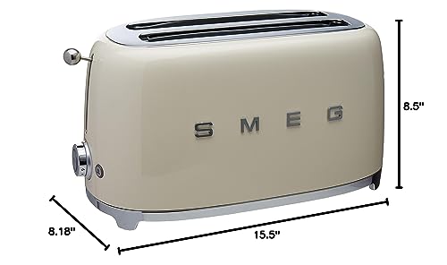Image of SMEG 4 Slice Toaster TSF02, Long Slot Toaster with Wide Slots for Bagels & Artisan Bread, Retro Stainless Steel, 6 Browning Levels, Defrost Reheat Bagel Functions, 1400W - (Cream)