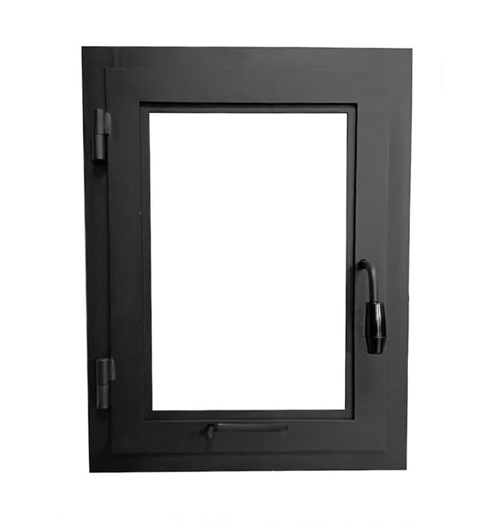 Puerta de ahumado 45 x 78 cm, de una hoja, cristal grande, puerta de la chimenea con cristal para el horno de pizza, hierro fundido. Sentido de apertura: izquierda | El mango está a la derecha.