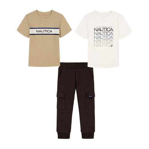 Listado de Niño Ropa los más solicitados. 46 Nautica - Juego de pantalones de dos camisetas de 3 piezas, Crema de cannoli/pimienta blanca/java, 3 Años