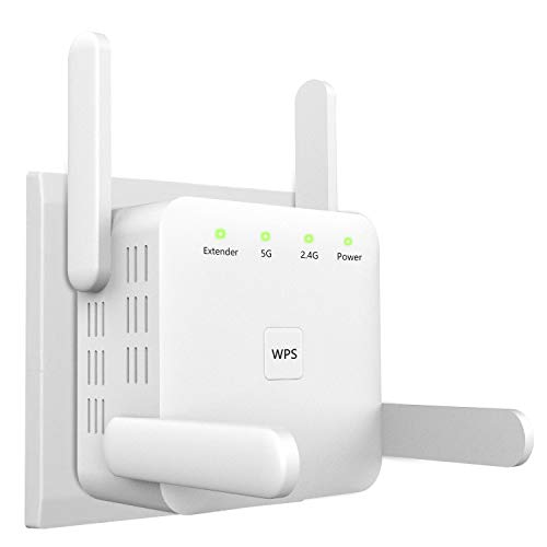 FIDECO WiFi Booster Range Extender, AC1200 Dual Band WiFi Extender, WiFi Booster with Coverage of 1200 sq.ft and 20 Devices, WiFi Repeater with 1 Gigabit Port and 4 External Antennas (White)