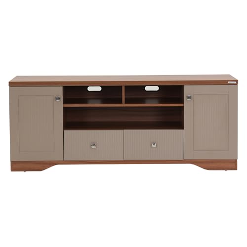 Image of Royaloak Vista Malaysian LCD Unit | Engineered Wood | Melamine with Vertical Fluting TV Unit| Soft Close Hinges | Ample Storage | Drawer Storage TV Unit | Telescopic Channel | Table for TV