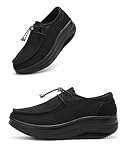 Oude Women’s Orthopedic Platform Loafers – 2 Inch Rocker Sole Boat Shoes with Arch Support, Comfortable Slip-Ons for Walking, Work, Nurses, Standing All Day All Black 8
