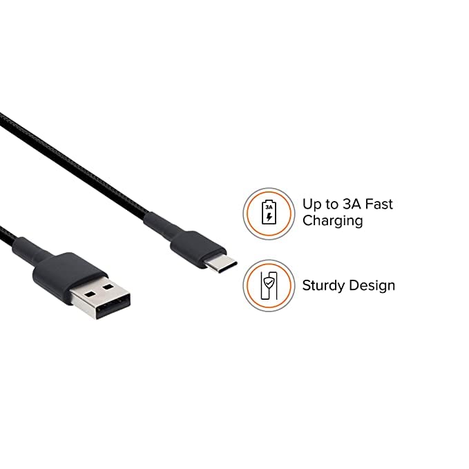 Image of MI Braided Type C 100cm Cable Black|Supports Upto 22.5 Fast Charging|Tangle Free Sturdy Built with Kevlar Protection|Supports All mobiles & Accessories with Type C Input|Toughened Joints (3)