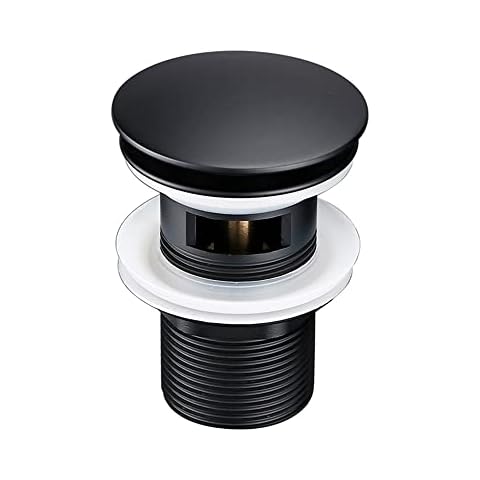 IWILCS Pop Up Sink Plug, Basin Sink Waste Unslotted, Matte Black Slotted Pop Up Click Clack Sprung Plug Without Overflow for Bathroom Sink, Standard Size Cover