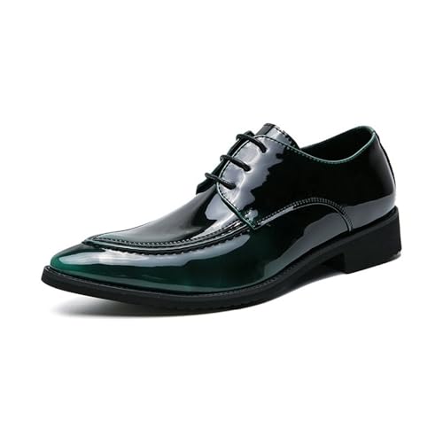 Dress Shoes for Men Lace Up Pointed Burnished Toe PU Leather Derby Shoes Non Slip Resistant Block Heel Wedding