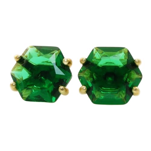 Boucles d'oreilles émeraude en argent 925 plaqué or | Puces hexagonales femme LKSTD_0246