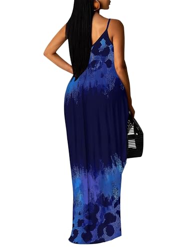 Image of Women's Summer Maxi Dress Spaghetti Strap Floral Boho Beach Long Sundress with Pockets