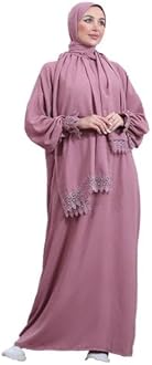 East West Souk Elegant One-Piece Abaya and Prayer Dress Crepe Solid Color | Lightweight and Comfortable | Hijab Abaya Suit