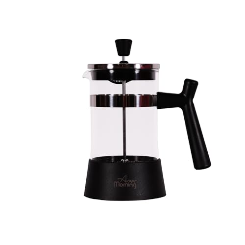 Any Morning French Press Small, Coffee Maker French Press for Loose Leaf Tea Stainless Steel Glass French Presses, Coffee Press Glass with 3 level Filter | Easy to Clean | 20 Oz | 2 Cup Black