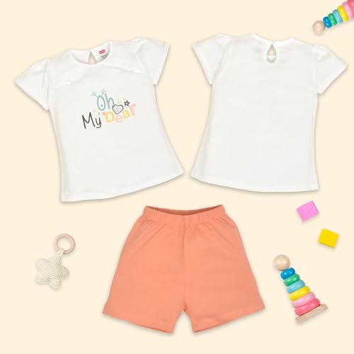Image of LuvLap Baby Girls Regular Fit 100% Cotton Half Sleeves Girls Top CoSet Pack of 3