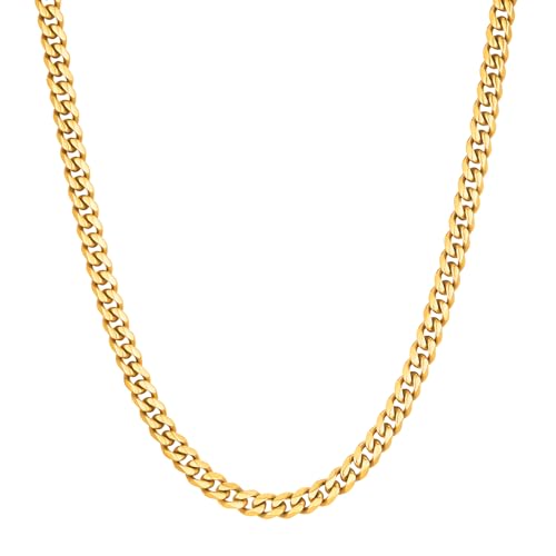 VEXXS Men's Gold Chain Diamond Cut, 18K Real Gold Filled Cuban Link Chain, Durable No Color Fading Curb Chain 5mm Necklace for Men and Women