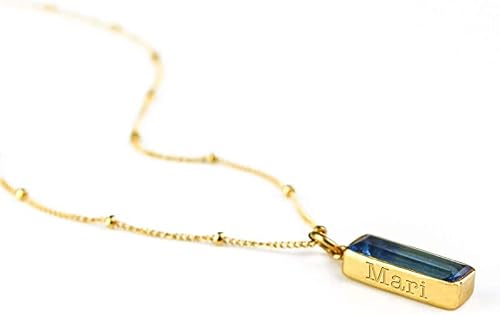 Adira Series Vertical Pendant Gemstone Bar Necklace, Personalized with Name or Birthdate, Custom Birthstone Necklace (Blue Kyanite)