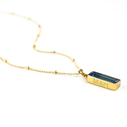 Adira Series Vertical Pendant Gemstone Bar Necklace, Personalized with Name or Birthdate, Custom Birthstone Necklace (Blue Kyanite)