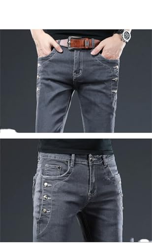 Men Slim Skinny Jeans Classics Solid Color Stretch Multi-Button Youth Denim Pants3
