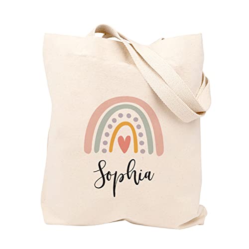 Andaz Press Personalized Canvas Tote Bags for Women, Custom Name Rainbow Reusable Tote Bag for Women Beach Tote Bag, Rainbow Tote Bags, School Bag, Birthday Gifts, 1-Pack