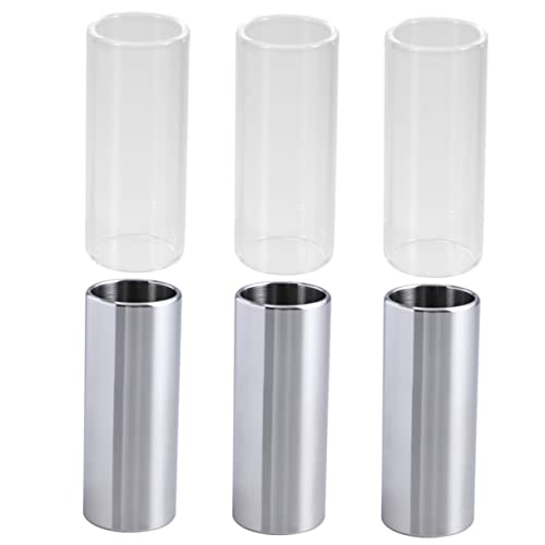 GOOHOCHY Bottleneck Slide for Guitar 6 Pack Glass Stainless Steel Medium Size Standard Guitar Slide Lap Guitar Accessory for Beginners and Pros