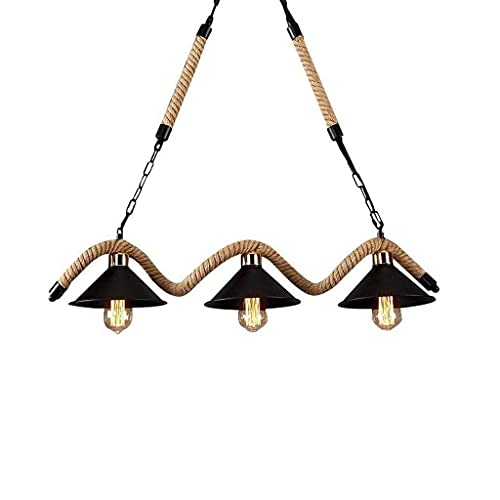 Lustre en corde de chanvre et métal rétro suspension industrielle réglable