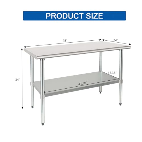 Image of HARDURA Stainless Steel Table 24X48 Inches with Undershelf and Galvanized Legs NSF Heavy Duty Commercial Prep Work Table for Restaurant Kitchen Home and Hotel