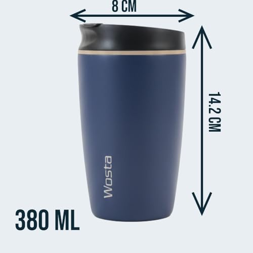Image of Wosta SmoothSip Slider Insulated Stainless Steel Coffee Tumbler, Reusable Iced Coffee Cup, Hot Coffee Travel Mug, BPA Free 12 oz / 380 ml. (Blue)