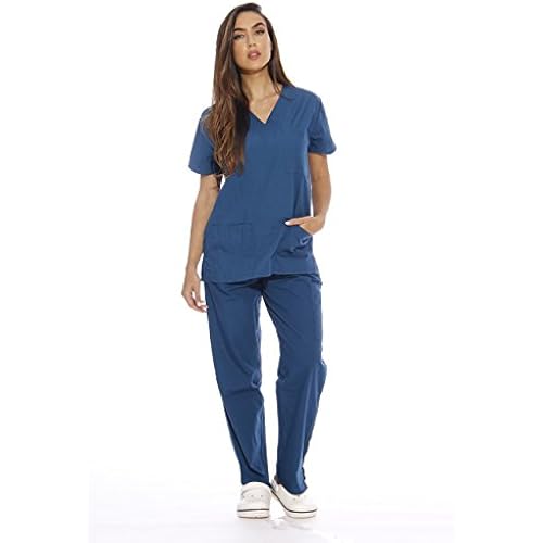 Just Love Women's Medical Scrubs Set, 6-Pocket V-Neck Top & Cargo Pants, Cotton Blend Nursing Uniform