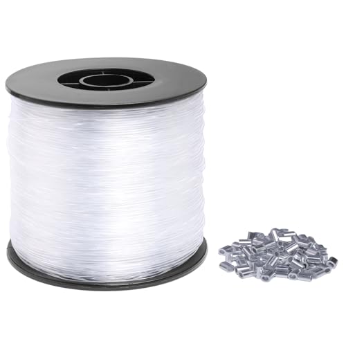 0 8mm Nylonfaden Transparent Reißfest 200m Durchsichtige Schnur mit 100Stk Aluminium Crimphülsen Universelle Nylonschnur Angelschnur Durchsichtiger Faden zum Aufhängen für DIY Bastelarbeiten Angel