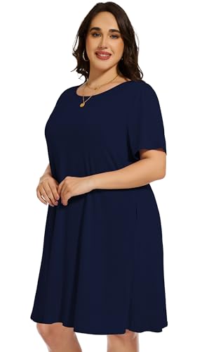 Image of elescat Plus Size Summer Dresses for Women Casual Short Sleeve Pockets Loose Oversized T Shirt Sundress 2026