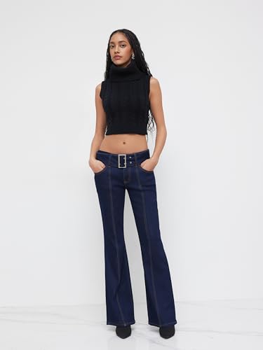 CIDER Flare Jeans for Women Low Waist Denim High Stretch Flared Trousers with Belt Jean Pants Ladies2