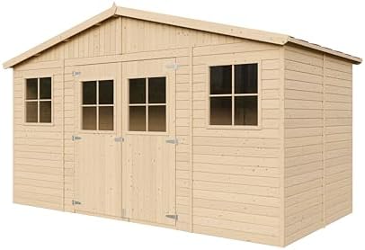 Abri de Jardin en Bois Naturel - Stockage extérieur avec fenêtres- H246x418x220 cm/8 m² Ha...