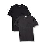 Amazon Essentials Men's T-Shirts, Short-Sleeve Crewneck Pocket, Cotton, 2-Pack, Large, Black/Charcoal Heather
